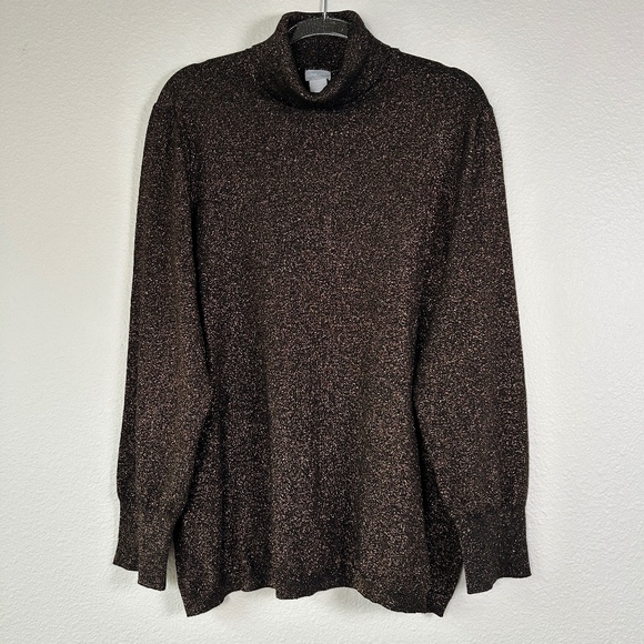 Chicos size 4 /XXL turtleneck pullover sweater metallic lurex black gold - Picture 1 of 12
